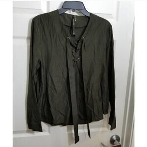 RENEE C. dark green laced‎ front blouse size medium
